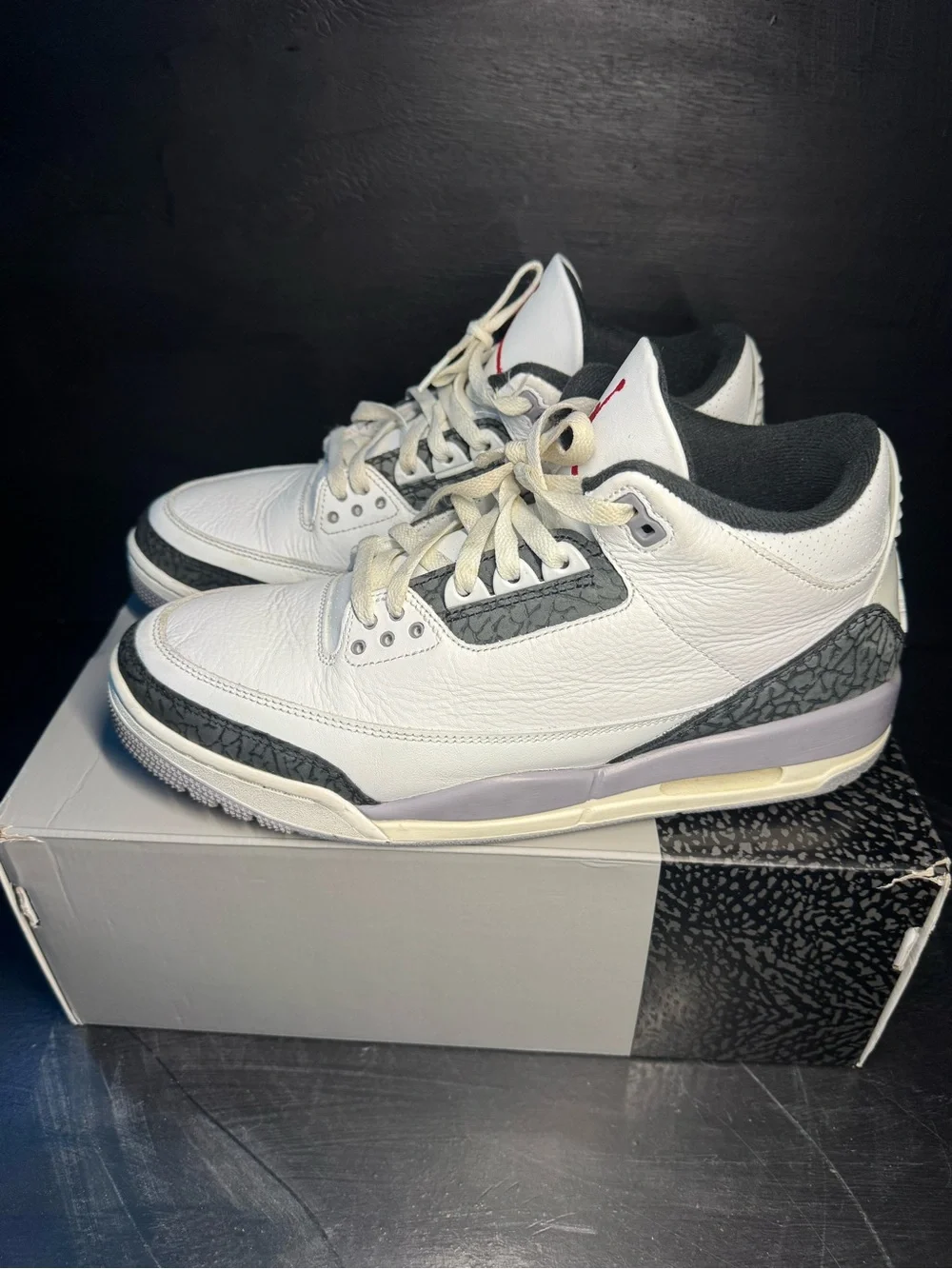 Jordan Men's White and Grey Retro Sneaker with Elephant Print